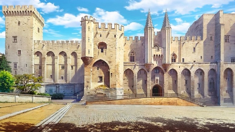 Cung điện Giáo hoàng Palais des Papes nhìn từ quảng trường trước cung điện