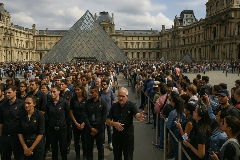 Khách đoàn Việt Nam chụp ảnh trước kim tự tháp kính Louvre